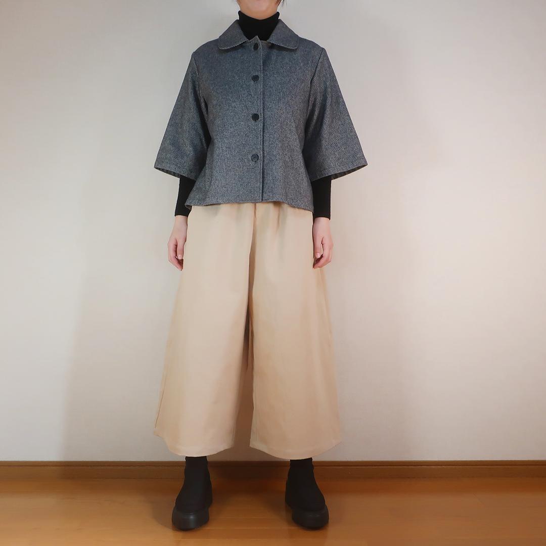 下半身カバー 春まで使える コットンデニム ハーフ丈 ガウチョパンツ（コットン／ライトベージュ） | 16枚目