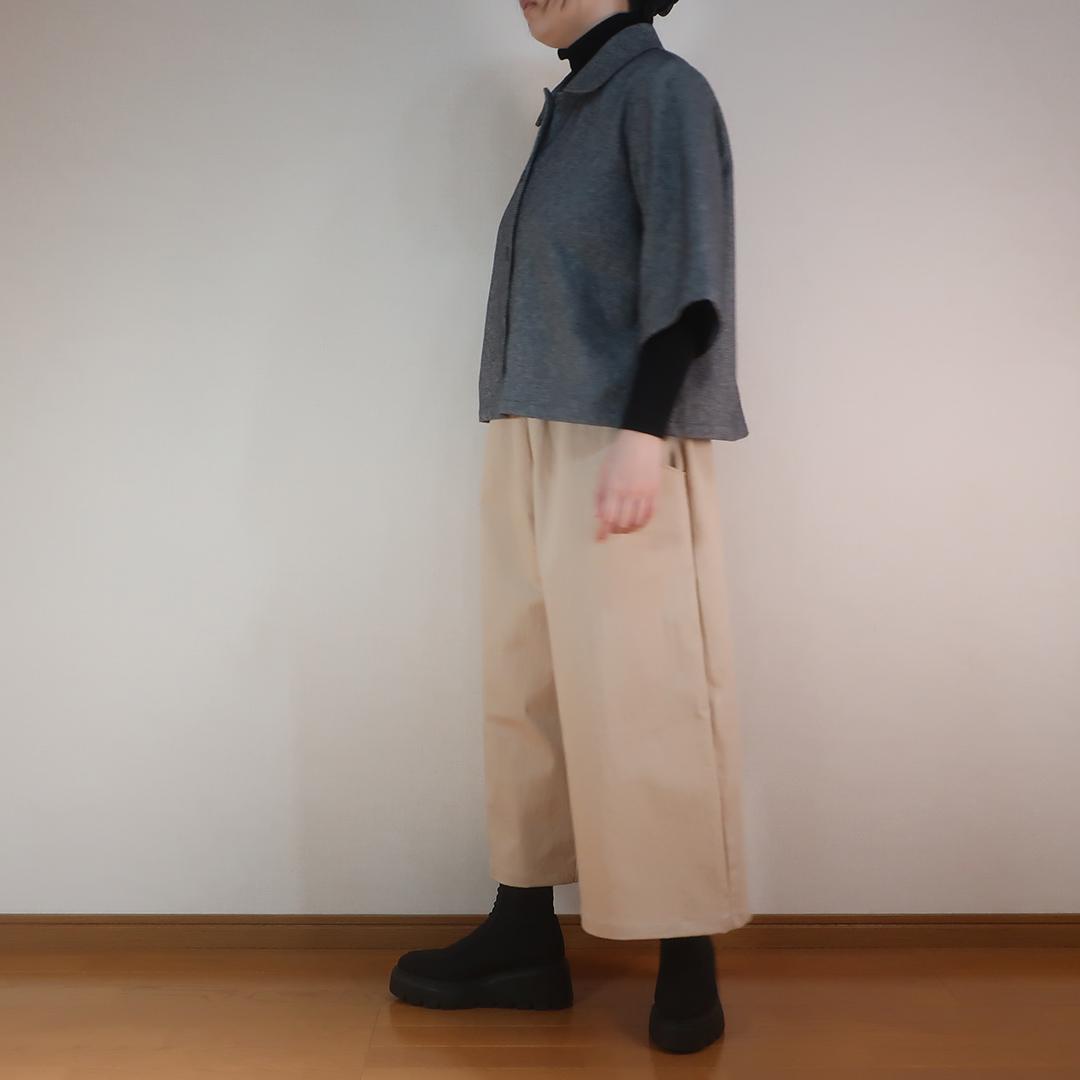 下半身カバー 春まで使える コットンデニム ハーフ丈 ガウチョパンツ（コットン／ライトベージュ） | 17枚目