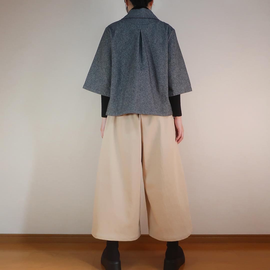 下半身カバー 春まで使える コットンデニム ハーフ丈 ガウチョパンツ（コットン／ライトベージュ） | 18枚目