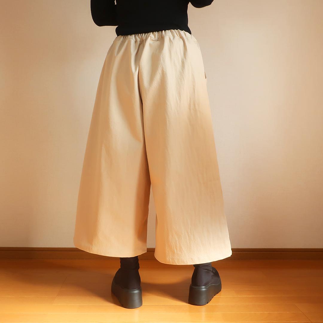 下半身カバー 春まで使える コットンデニム ハーフ丈 ガウチョパンツ（コットン／ライトベージュ） | 7枚目