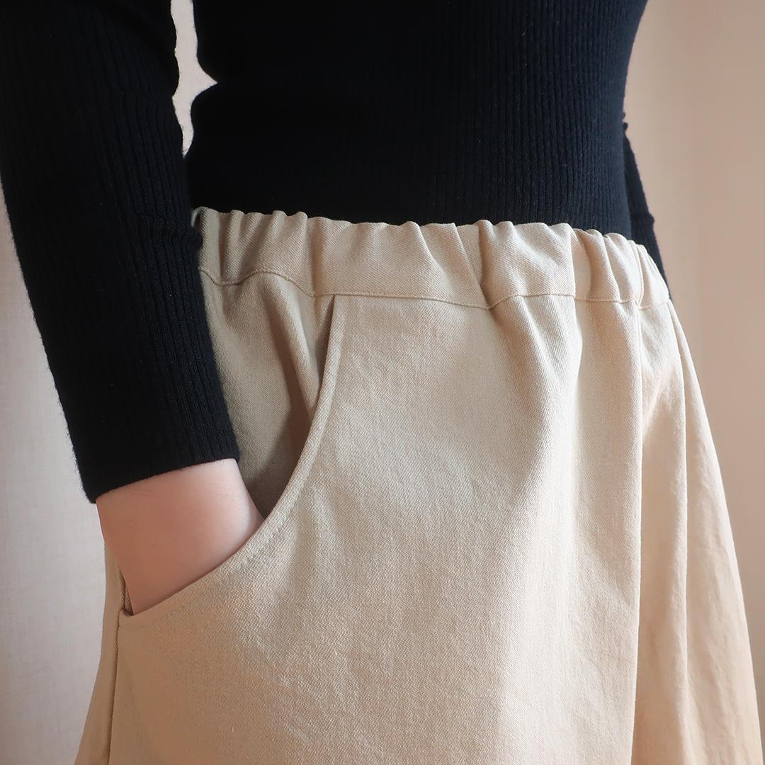 下半身カバー 春まで使える コットンデニム ハーフ丈 ガウチョパンツ（コットン／ライトベージュ） | 8枚目