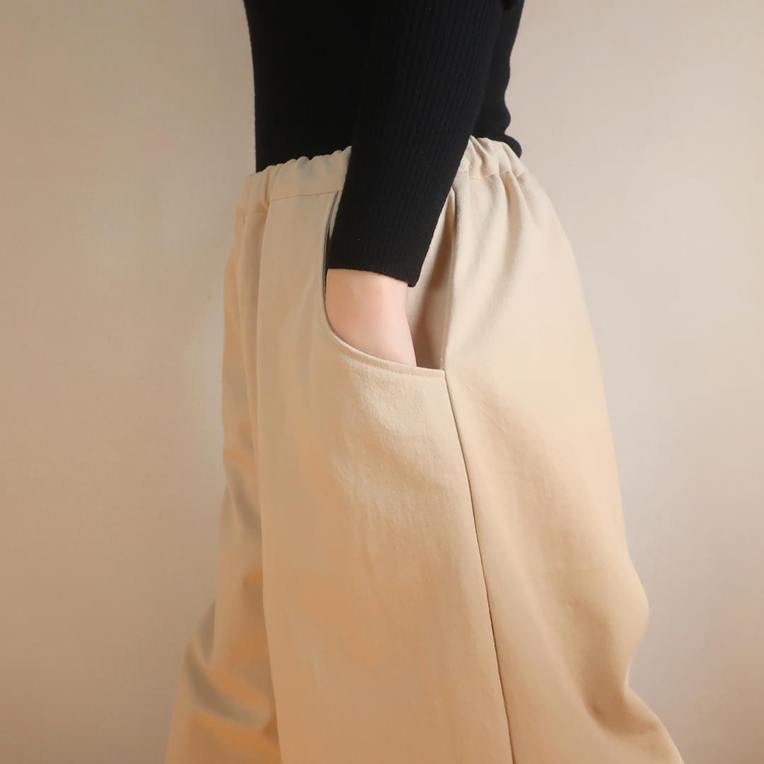 下半身カバー 春まで使える コットンデニム ハーフ丈 ガウチョパンツ（コットン／ライトベージュ） | 9枚目