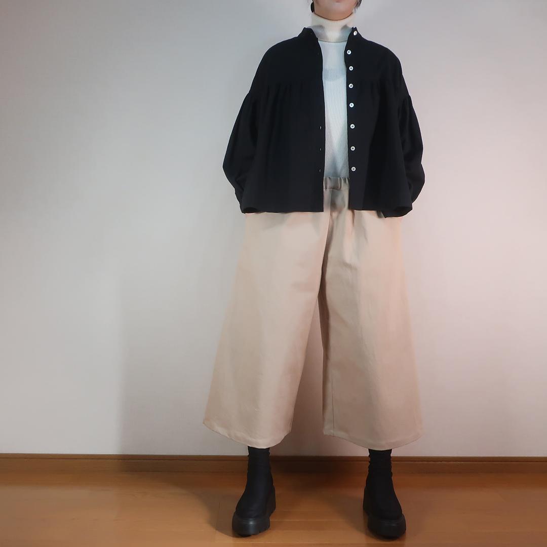 下半身カバー 春まで使える コットンデニム ハーフ丈 ガウチョパンツ（コットン／ライトベージュ） | 11枚目