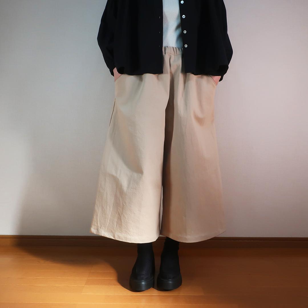 下半身カバー 春まで使える コットンデニム ハーフ丈 ガウチョパンツ（コットン／ライトベージュ） | 10枚目