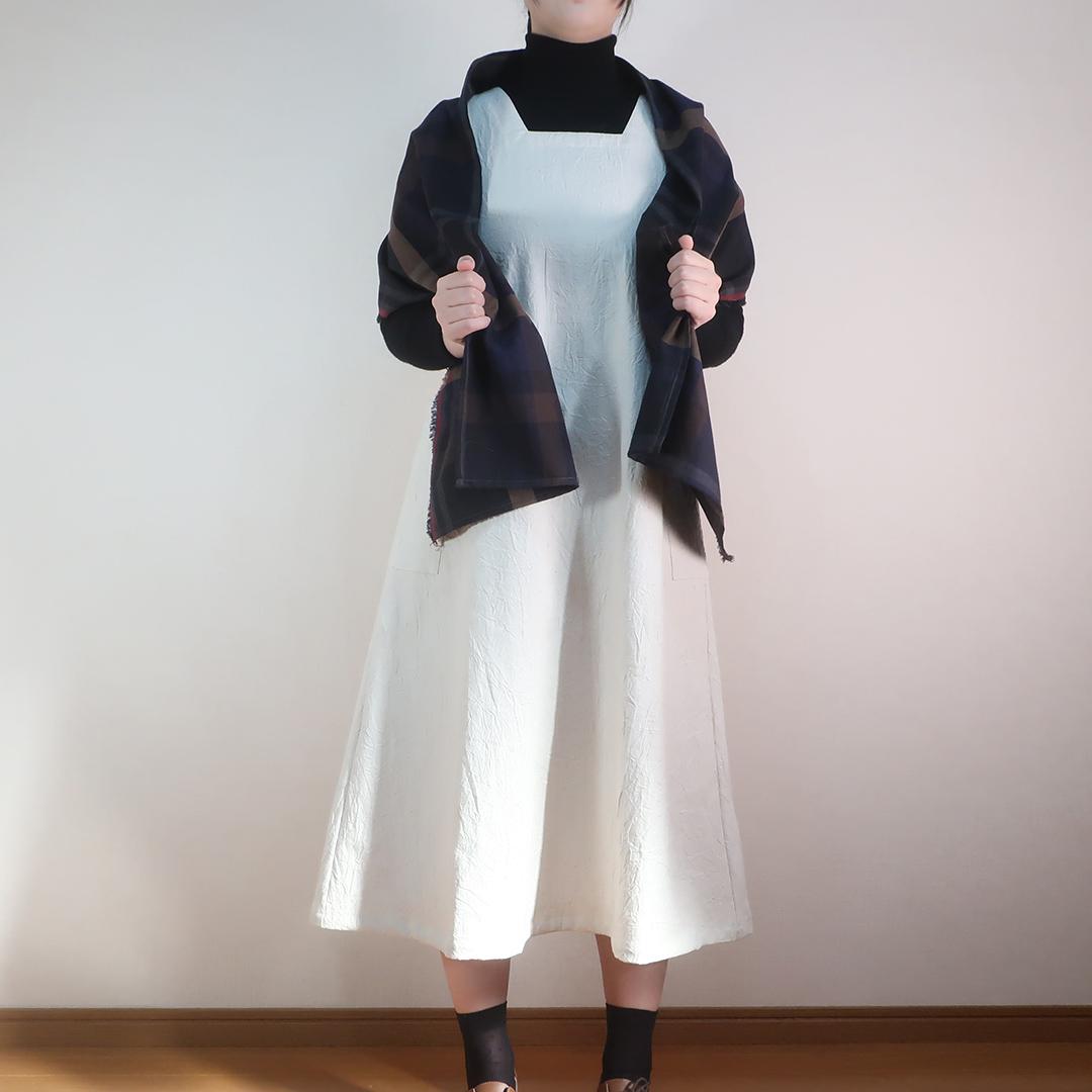 ２サイズ Ａライン スクエアネックジャンパースカート（シワ加工綿麻／全９色） | 7枚目