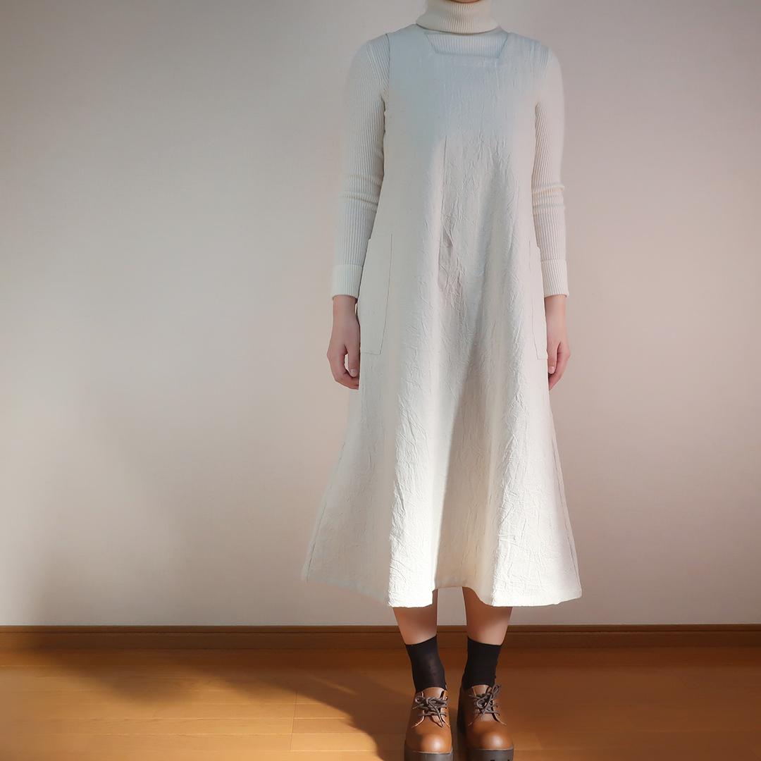 ２サイズ Ａライン スクエアネックジャンパースカート（シワ加工綿麻／全９色） | 8枚目