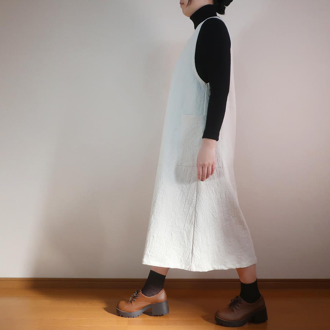 ２サイズ Ａライン スクエアネックジャンパースカート（シワ加工綿麻／全９色） | 6枚目