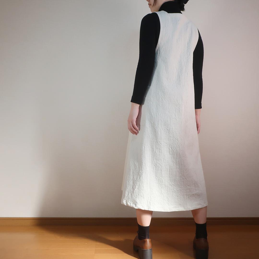 ２サイズ Ａライン スクエアネックジャンパースカート（シワ加工綿麻／全９色） | 9枚目