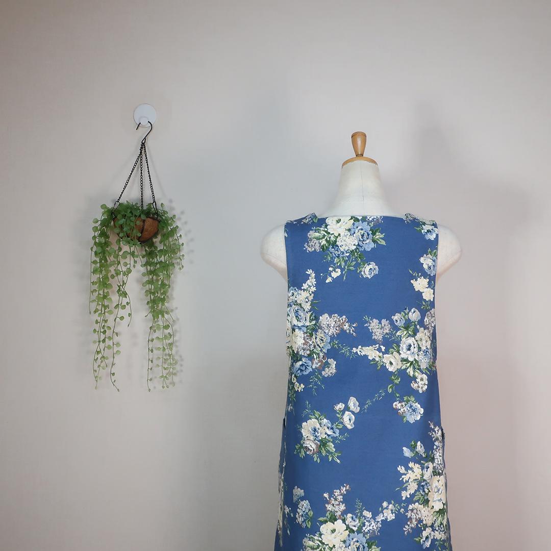 爽やかブルーの花柄Ａライン スクエアネックジャンパースカート（コットン／ブルー花柄） | 11枚目