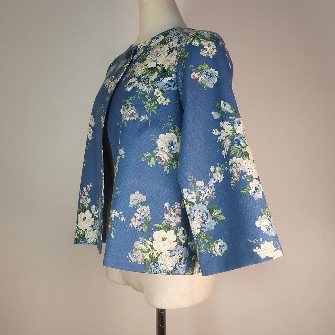 全季節対応 爽やかブルーの花柄 ワンボタンジャケット（コットン／ブルー花柄） | 7枚目