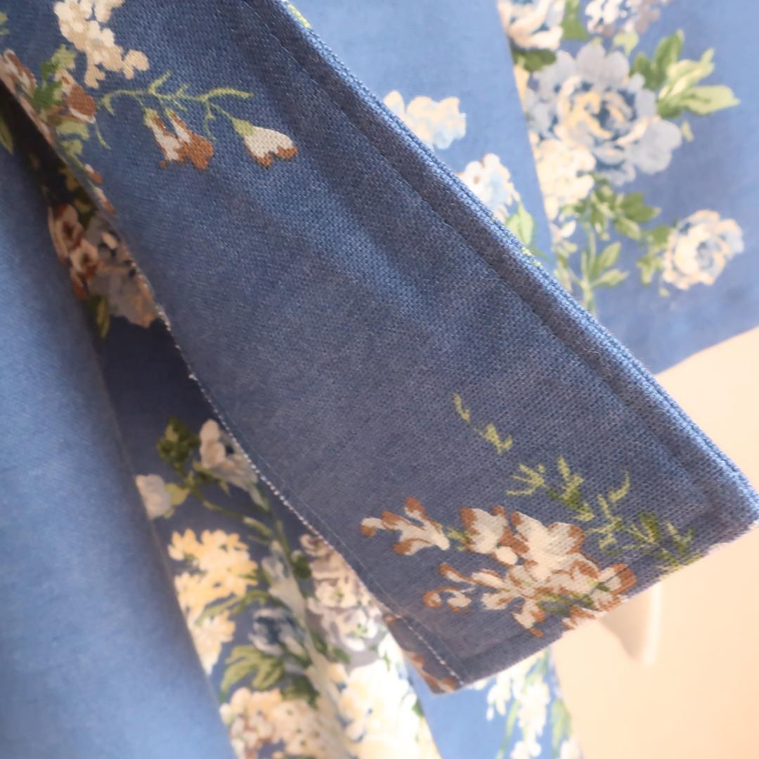 全季節対応 爽やかブルーの花柄 ワンボタンジャケット（コットン／ブルー花柄） | 9枚目