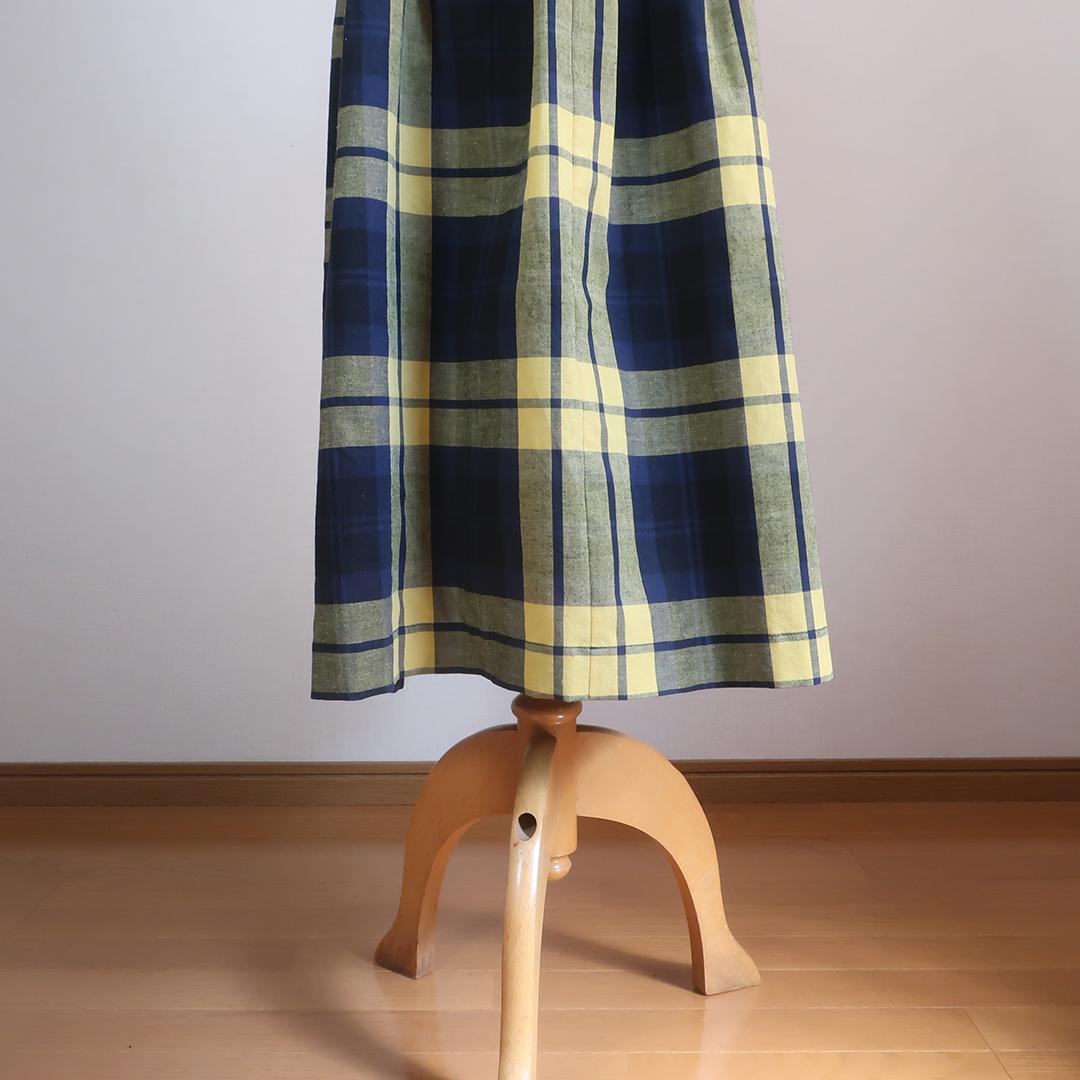 春一番 体型カバー 黄＆黒 チェック柄 タックスカート（綿麻／チェック柄） | 11枚目