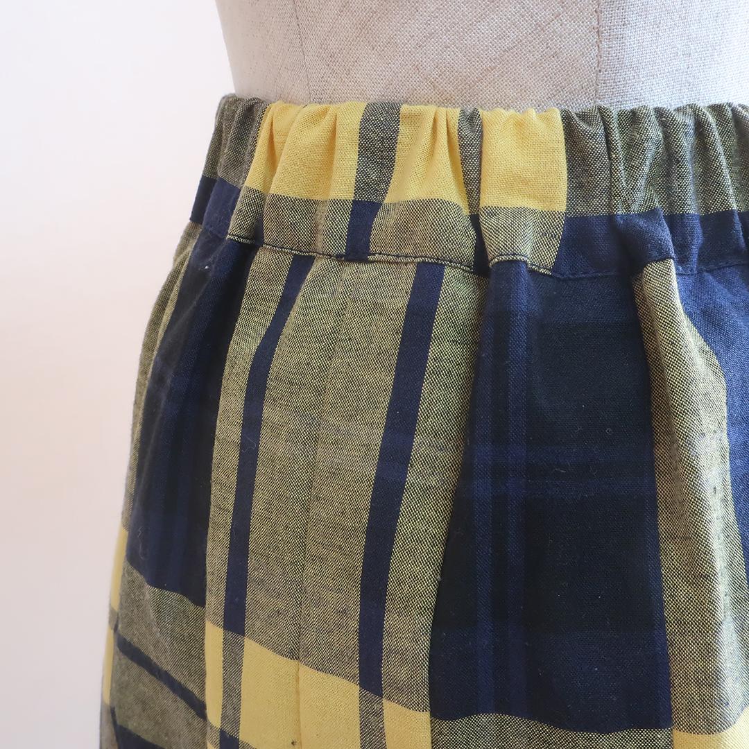 春一番 体型カバー 黄＆黒 チェック柄 タックスカート（綿麻／チェック柄） | 13枚目