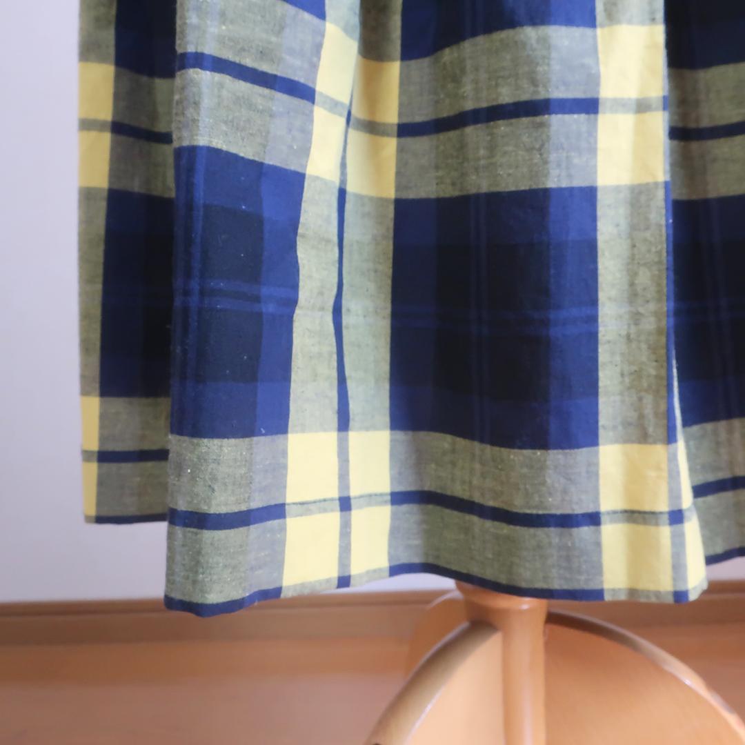 春一番 体型カバー 黄＆黒 チェック柄 タックスカート（綿麻／チェック柄） | 15枚目