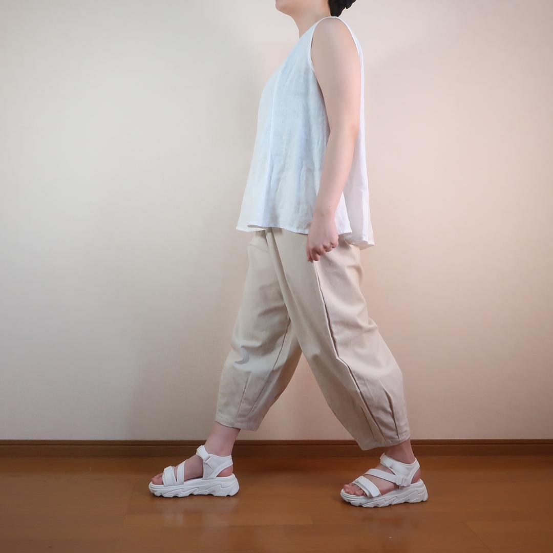 丈夫な綿麻 足のライン隠れる 美脚 ゆったり サーカスパンツ（綿麻／全３色） | 10枚目